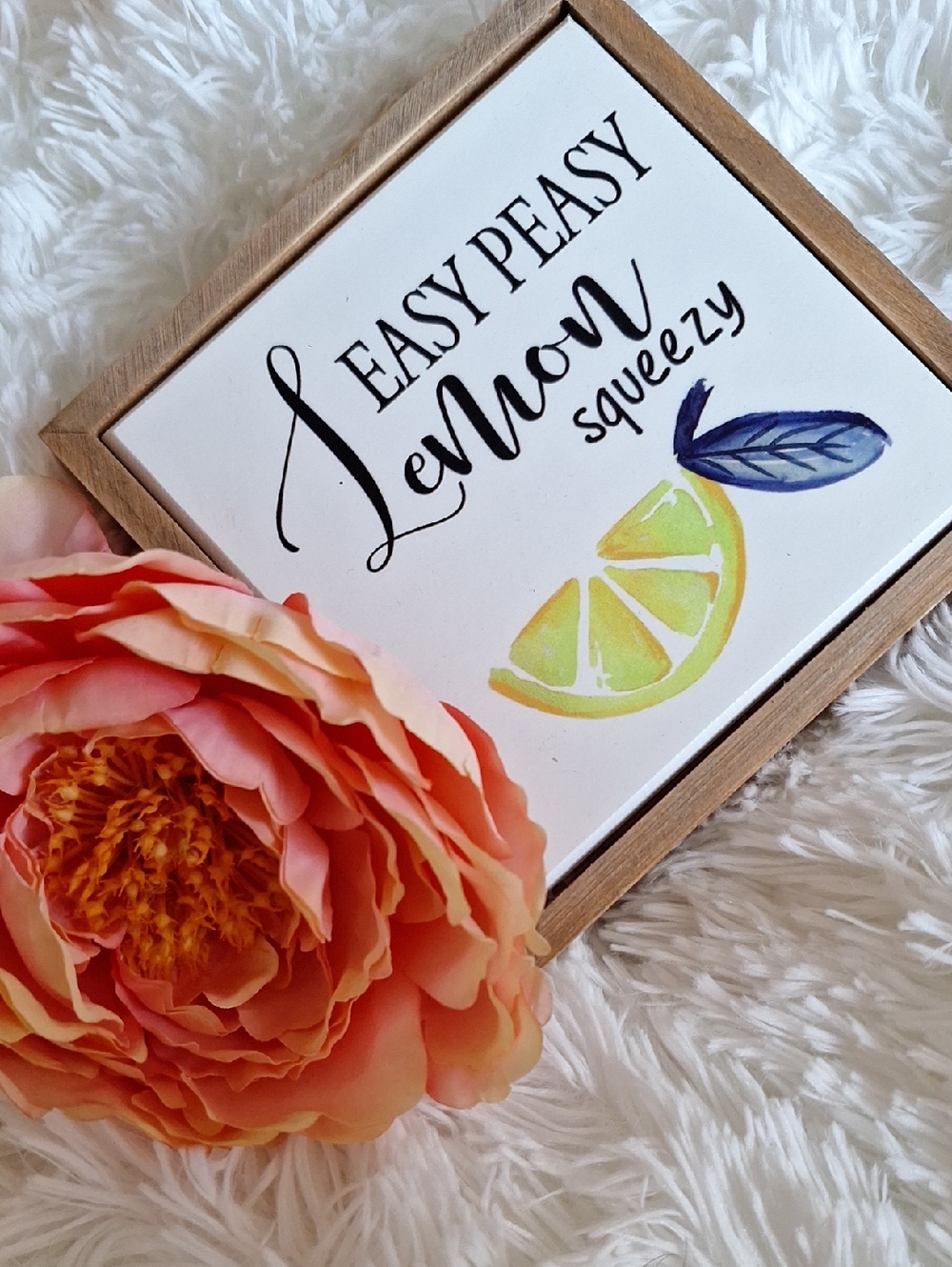 Easy Peasy Lemon Squeezy Decorative Sign - White with Yellow Lemon Accent